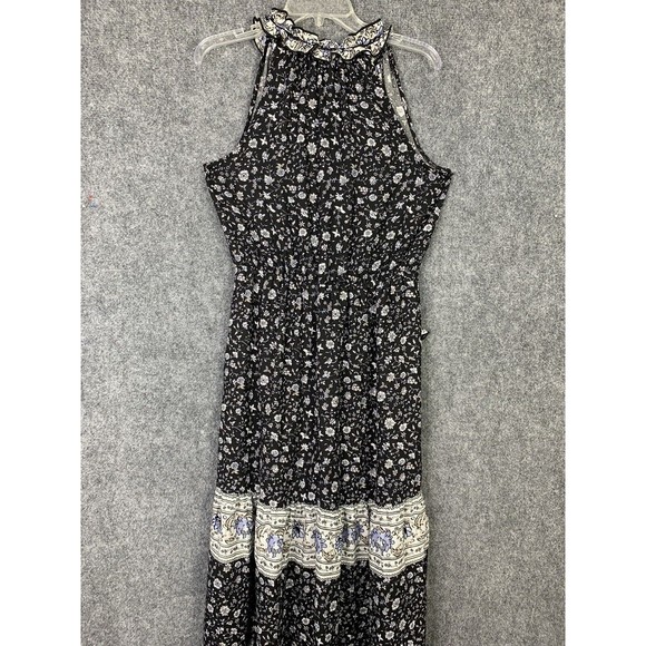 Knox Rose Maxi Boho Gypsy Dress Ruffles Tie & Tassel Black White Sz M - Picture 8 of 10